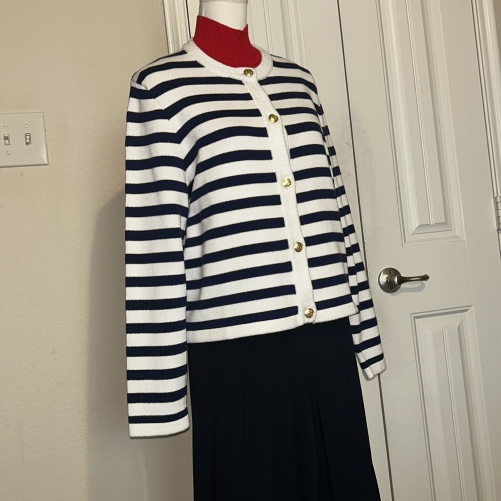 J. Crew Navy and White Striped Cardigan